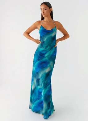 Journey Maxi Dress - Blue Tie Dye Contrast-Panel Lounge Vibe