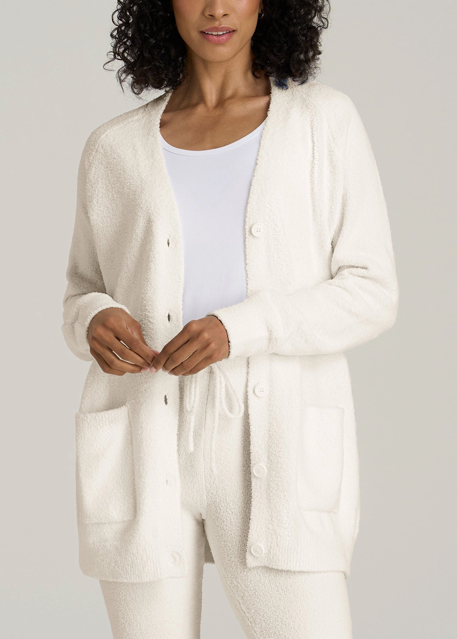Chenille Cardigan for Tall Women in White Alyssum product earthy warmth