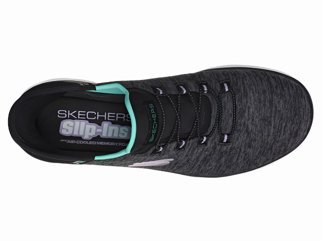 Dirt Guard Skechers Women's Slip-Ins (Hands Free) Summits Dazzling Haze Sneaker - Black/Turquoise