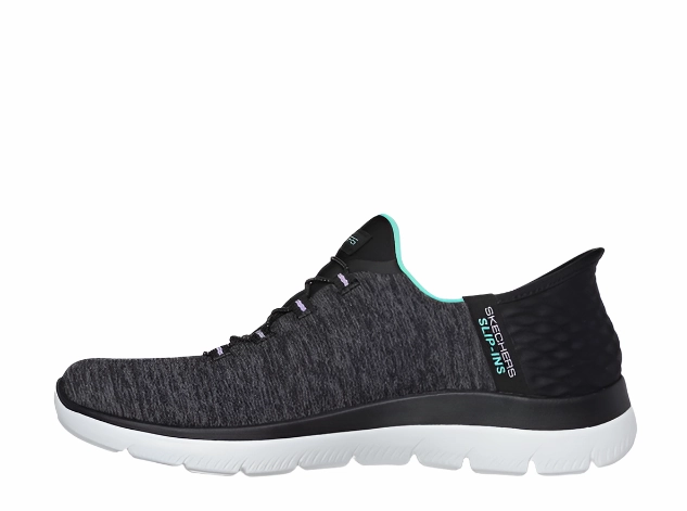 Elasticized Ankle Support Skechers Women's Slip-Ins (Hands Free) Summits Dazzling Haze Sneaker - Black/Turquoise