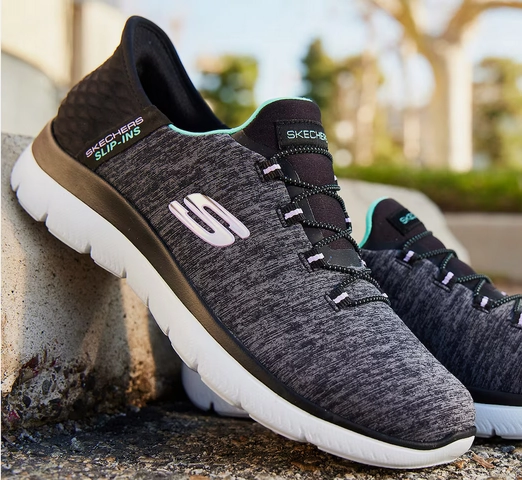Skechers Women's Slip-Ins (Hands Free) Summits Dazzling Haze Sneaker - Black/Turquoise Soft Soles All Outfits