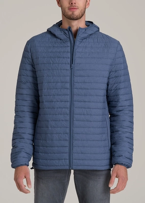 Tall Men's Packable Puffer Jacket in Steel Blue All Season Basic Fit