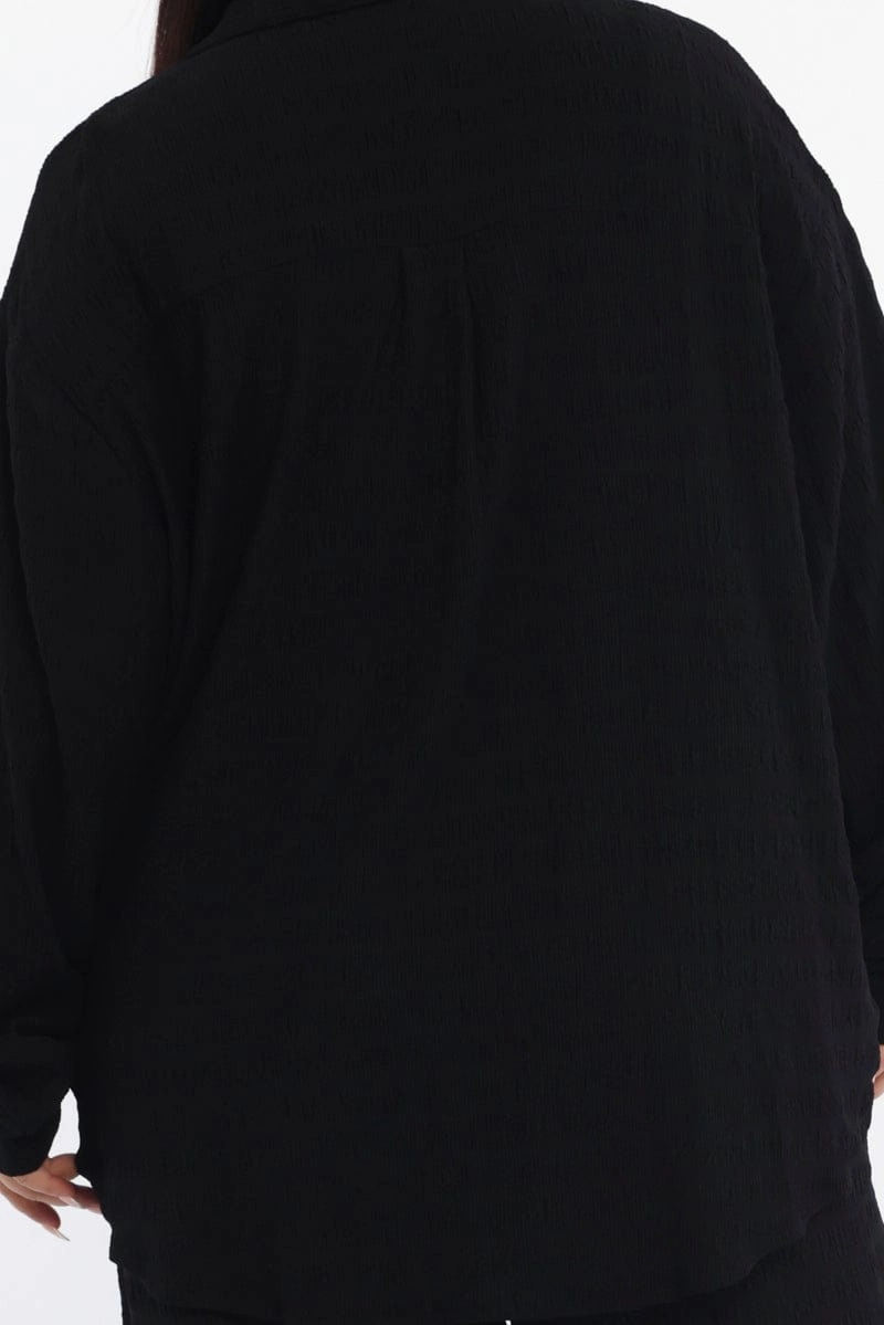 hypoallergenic material Black Relaxed Shirt Long Sleeve Textured