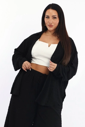 Black Relaxed Shirt Long Sleeve Textured Military Inspired