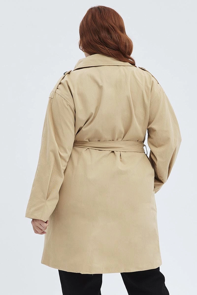 Camel Trench Coat Lined With Belt Mid Length Minimalist Style