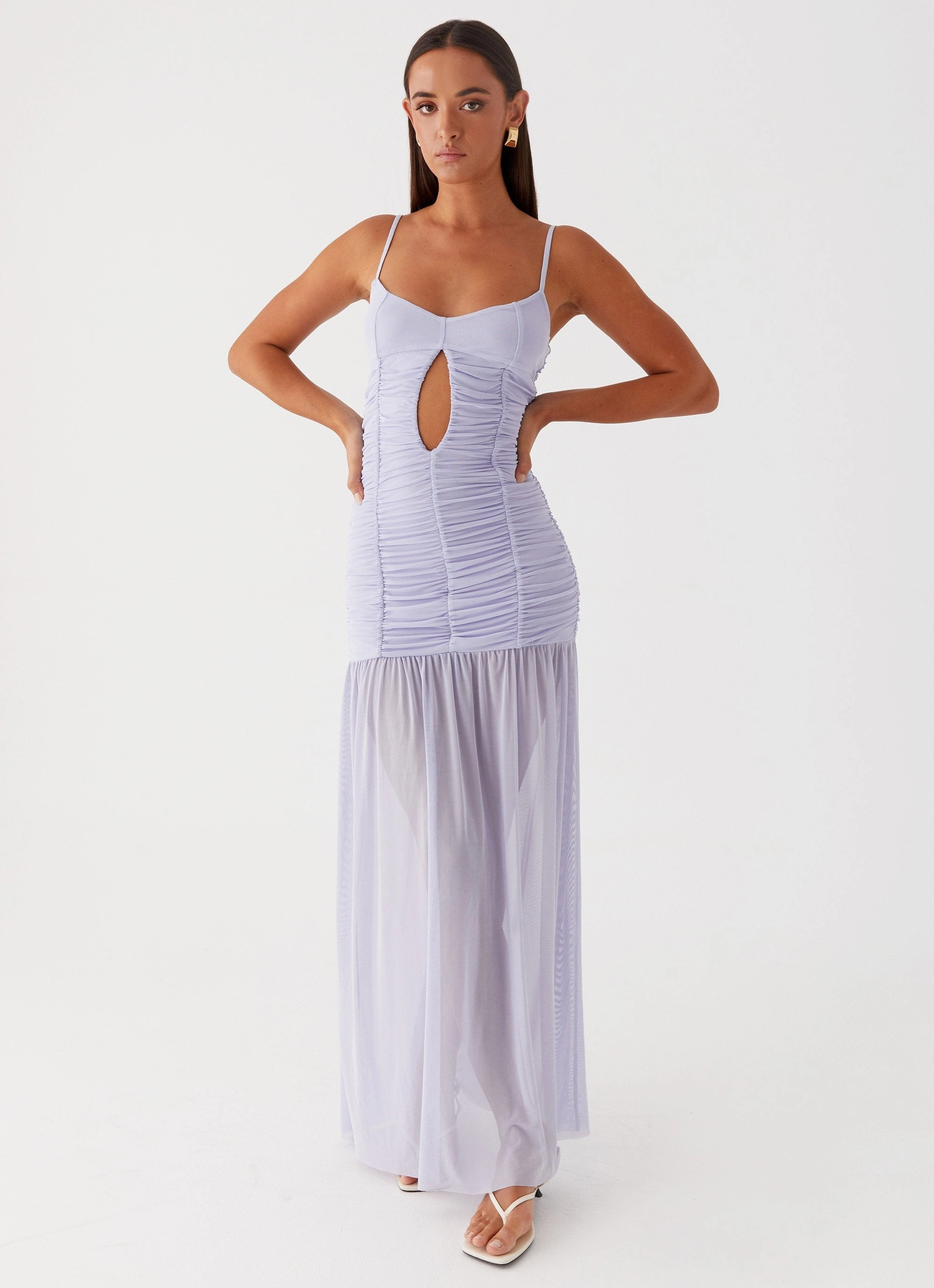 Feminine full-length gown Constance Mesh Maxi Dress - Lavender