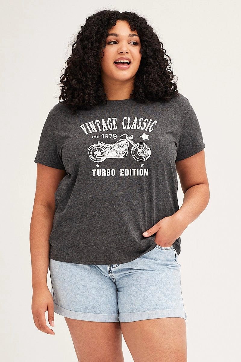 Grey Short Sleeve Regular Vintage Classic T-shirt Minimalist Layer