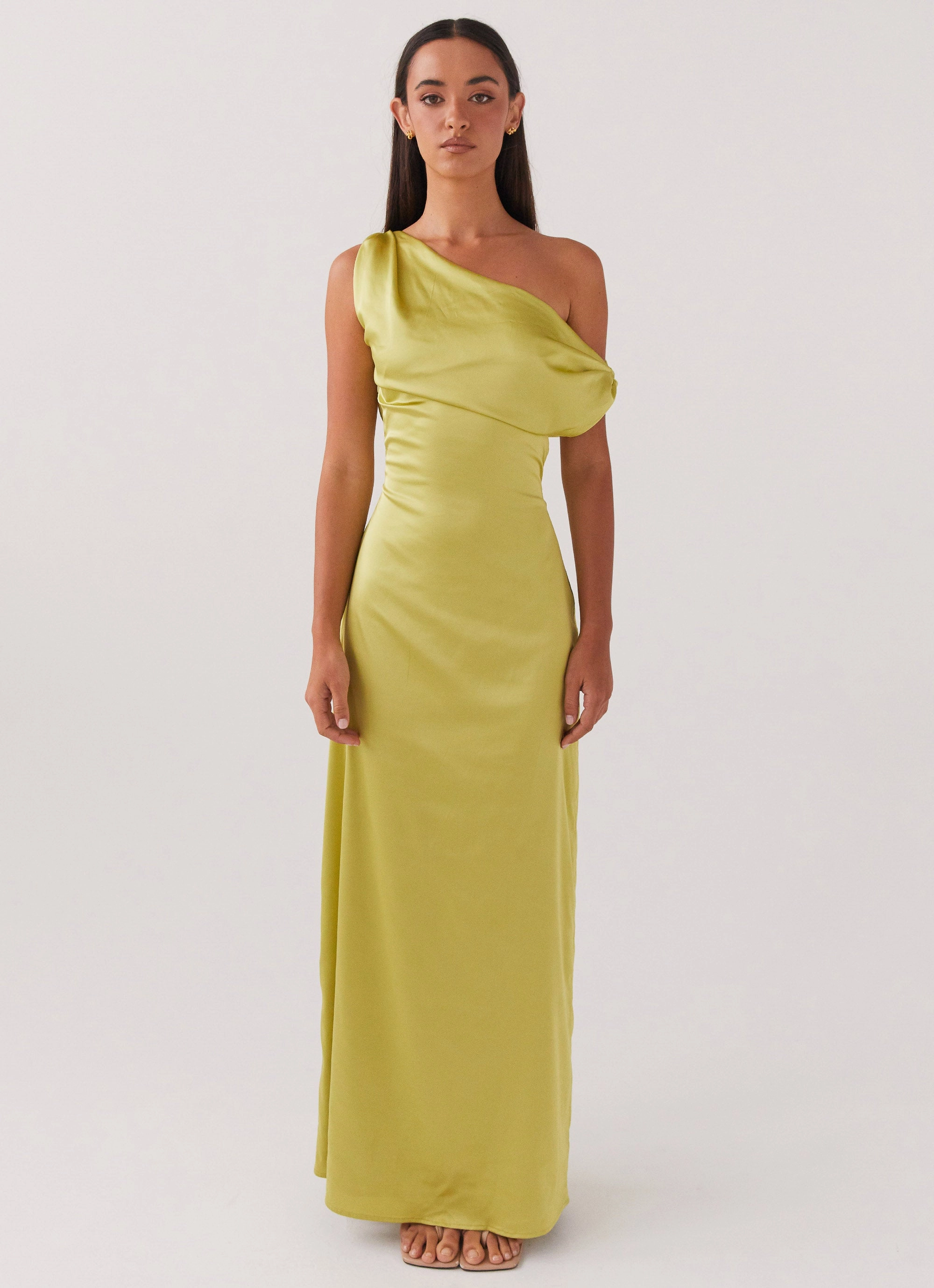 Coffee Break Vibrant Layer Heart Of Glass Satin Maxi Dress - Chartreuse