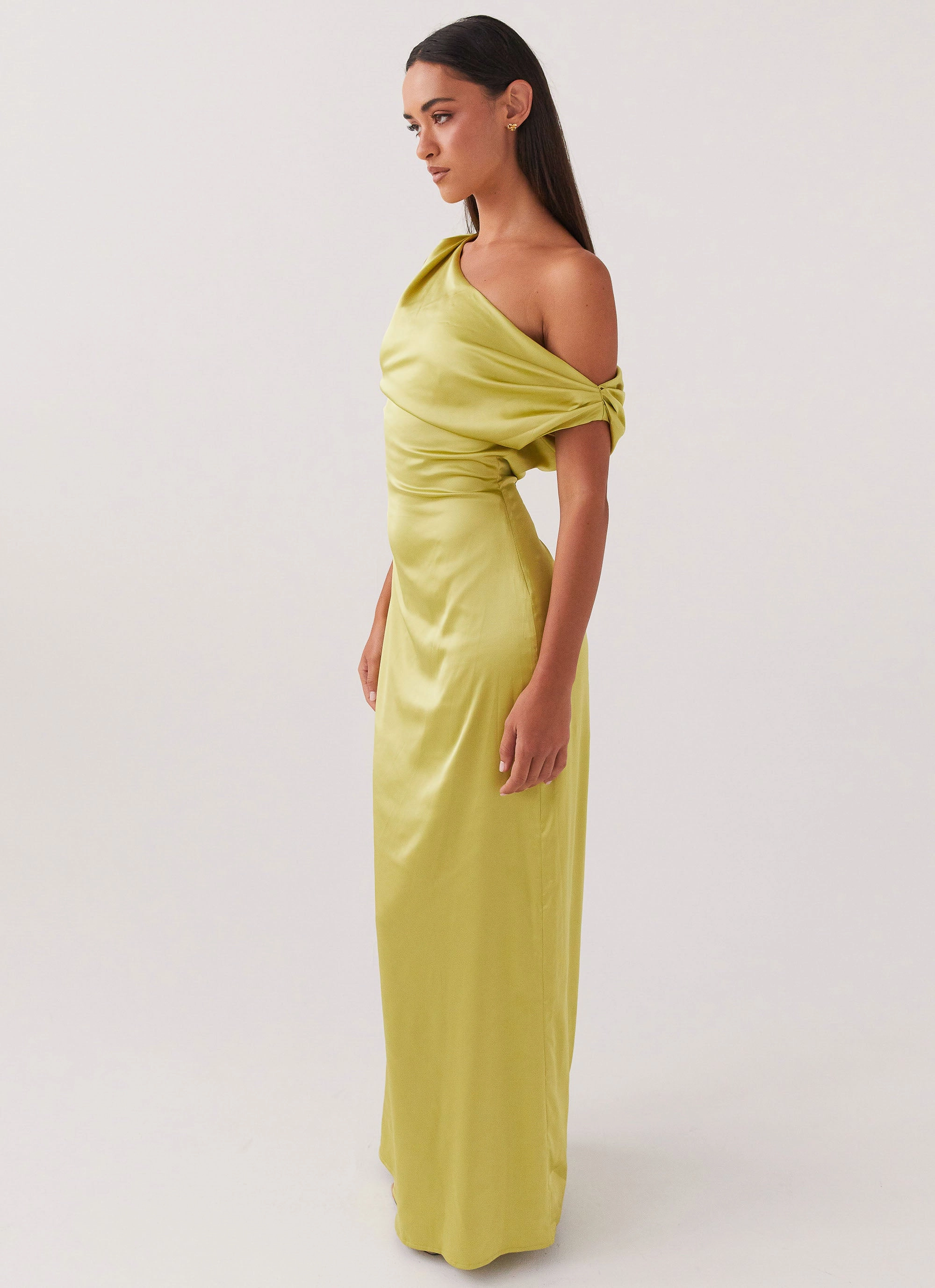 Heart Of Glass Satin Maxi Dress - Chartreuse Dreamy Look Soft Gradient