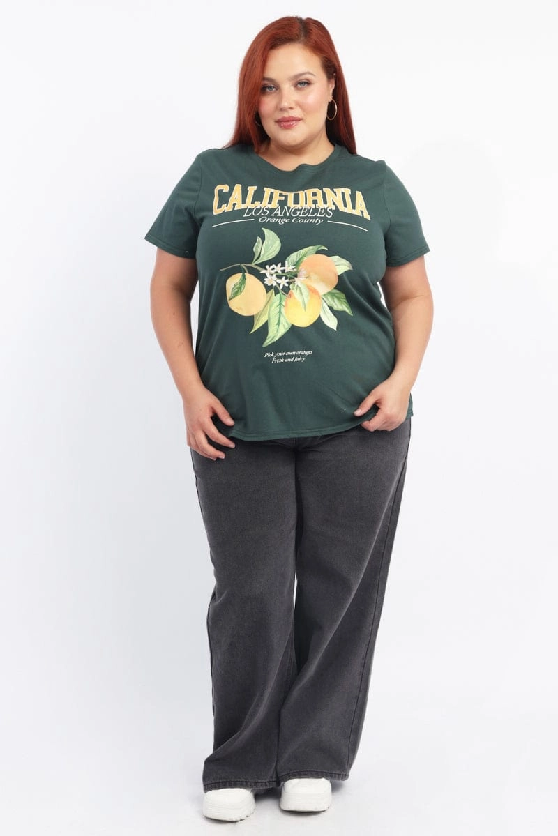 School Uniform Green Graphic T Shirt Short Sleeve Crew Neck