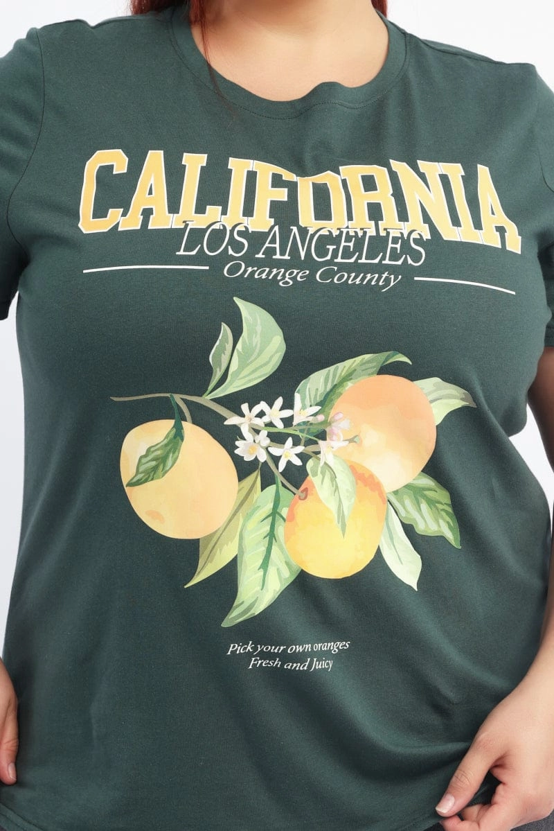 Green Graphic T Shirt Short Sleeve Crew Neck Stylish Wearable Comfortable And Versatile