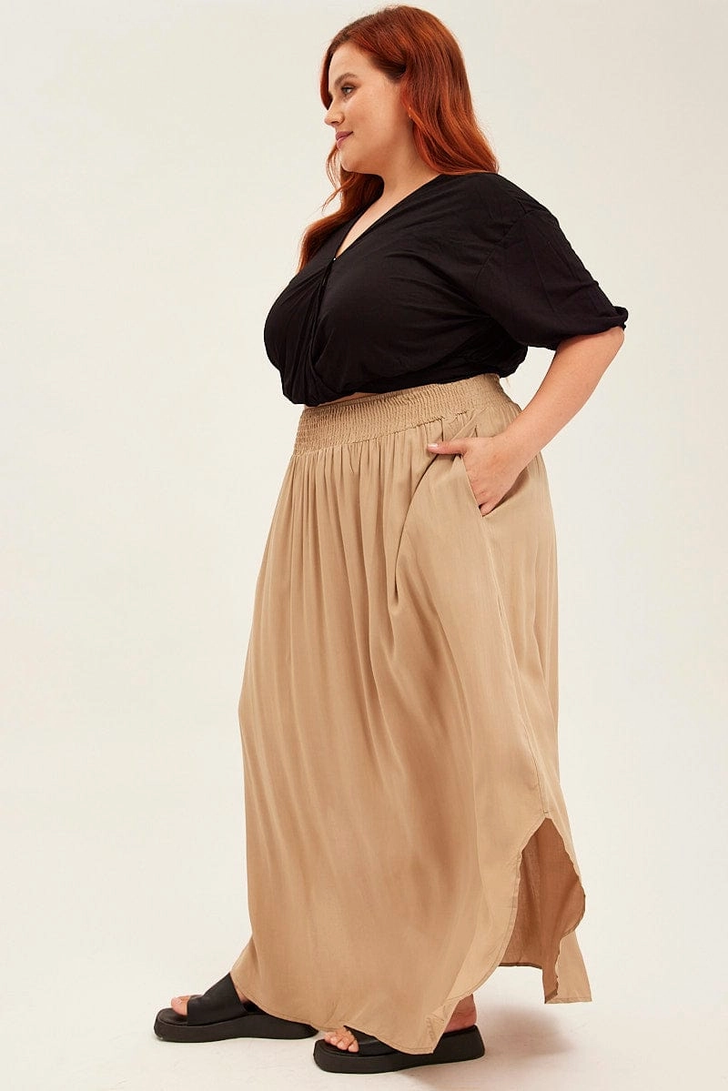 Green Maxi Skirt Shirred Waist Photoshoot Ready