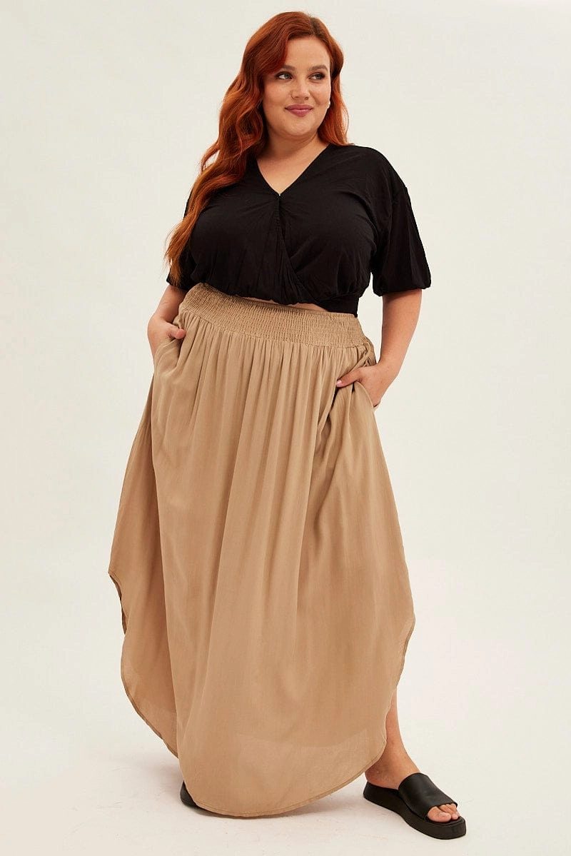 Green Maxi Skirt Shirred Waist Stylish Vibe beaded embellishment