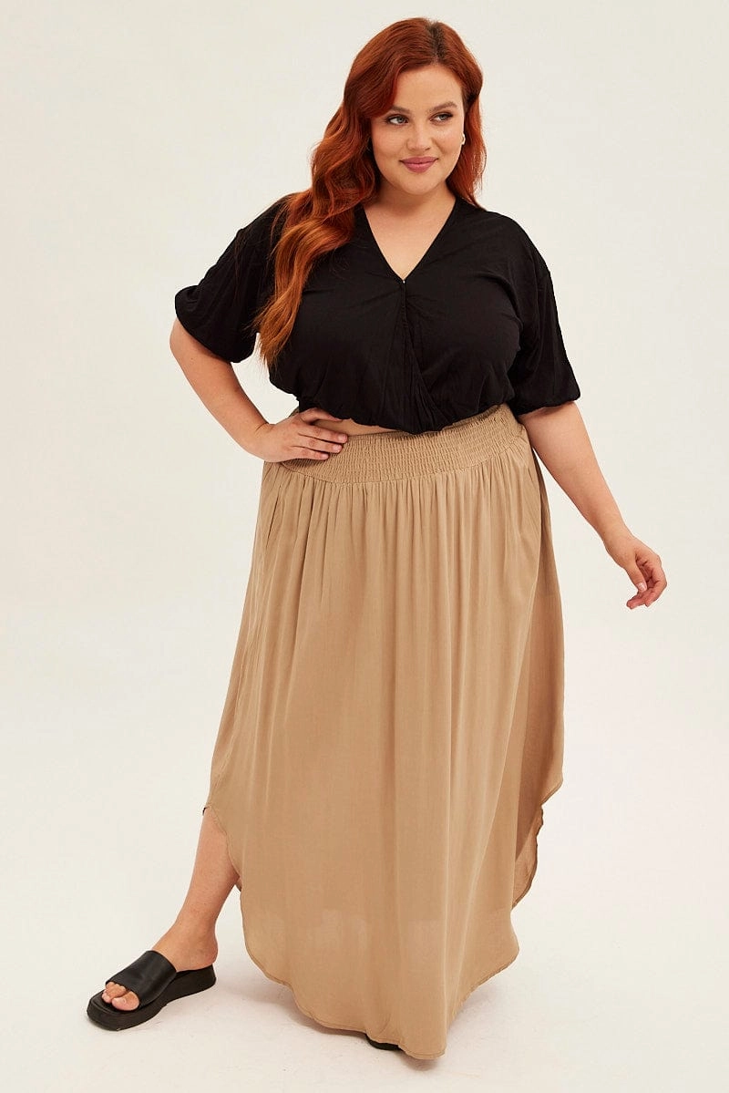 Classic Comfort Crisscross Back Green Maxi Skirt Shirred Waist