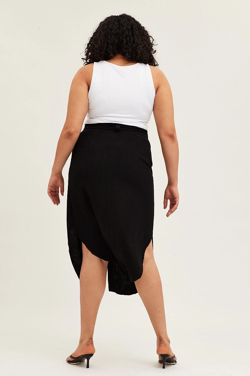 Black Button Front Linen Blend Midi Skirt Fair trade Outfit Vibes