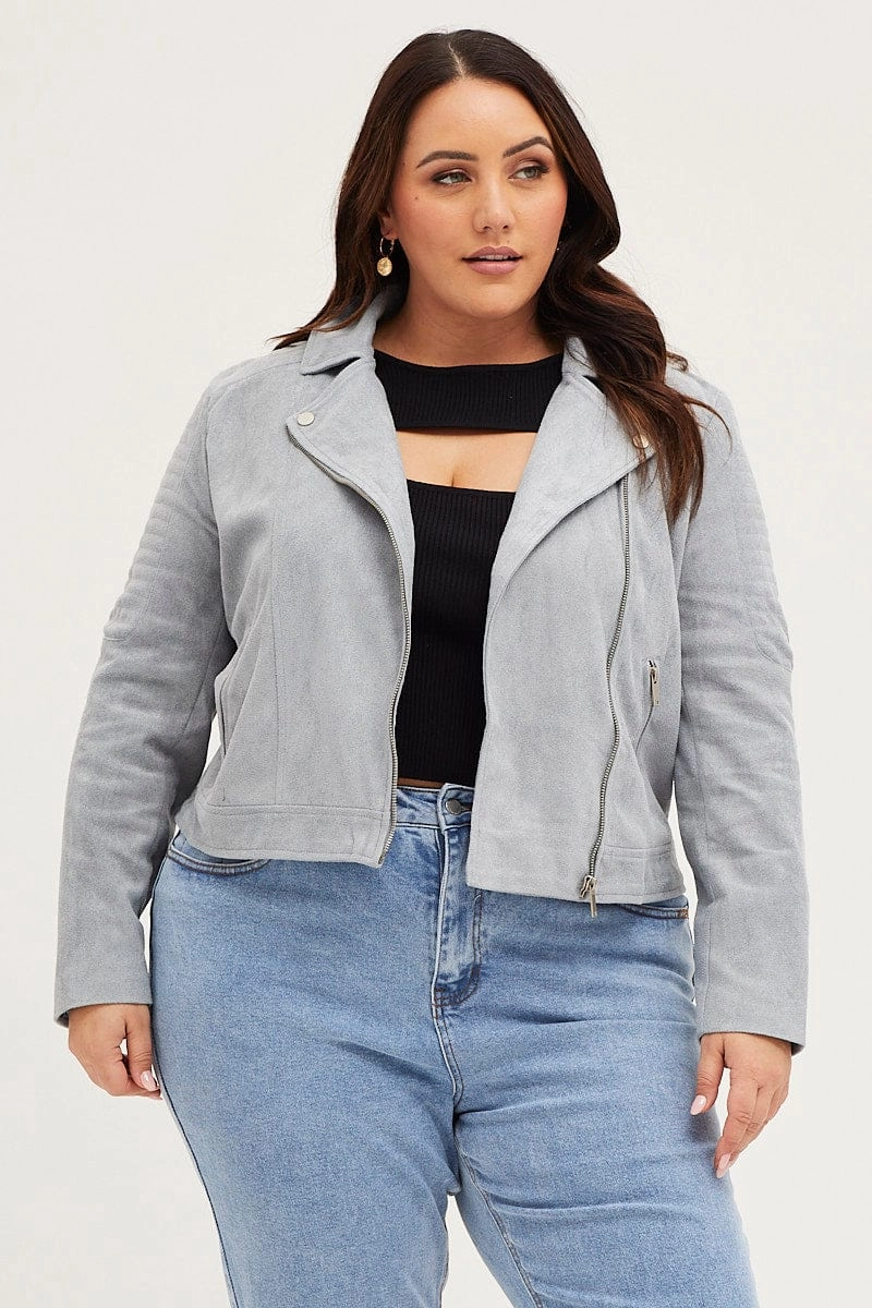 Odor Resistant Coating Basic Fit Ice Blue Front Jacket Long Sleeve Faux Leather Zip