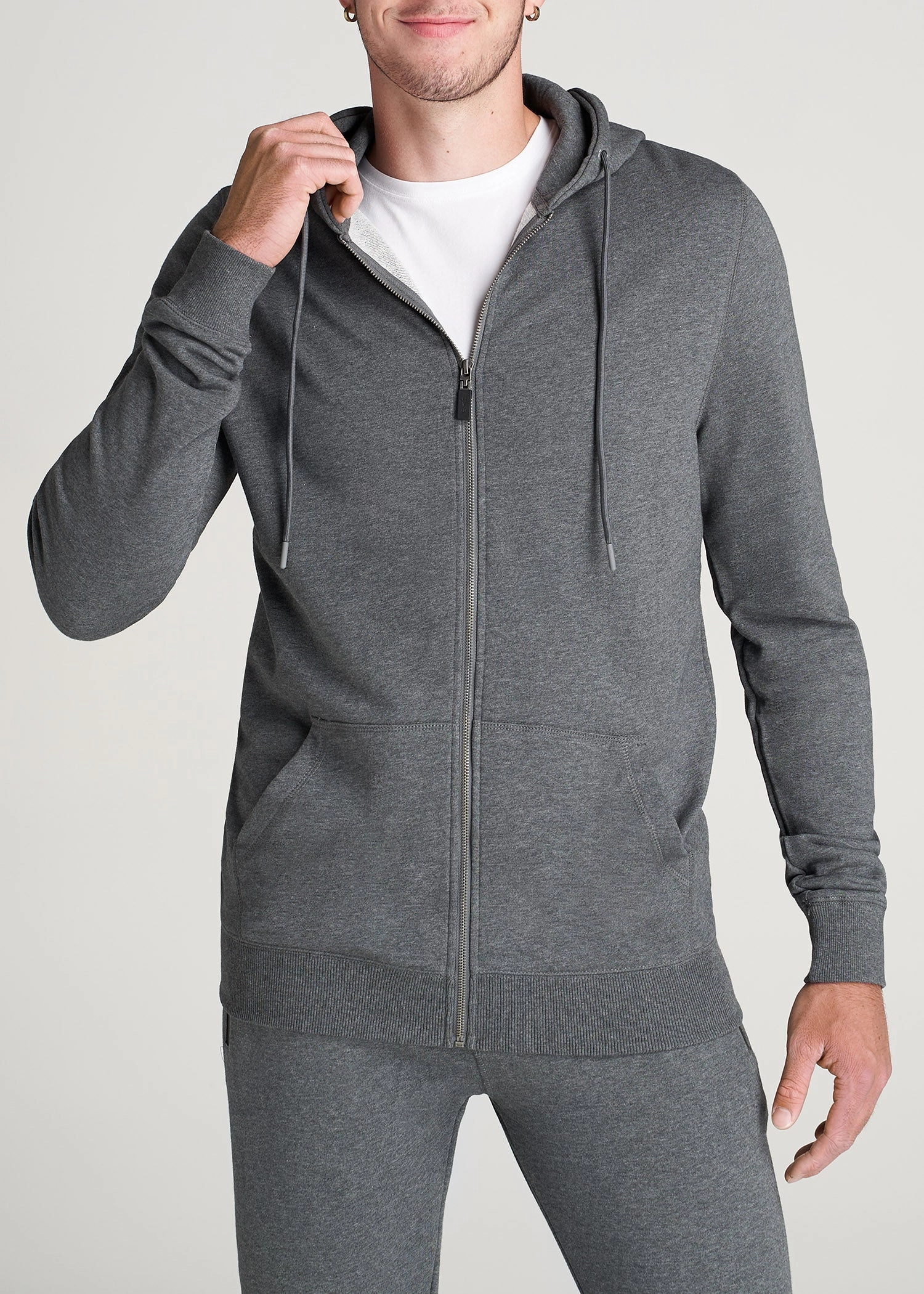 Wearever French Terry Full-Zip Men's Tall Hoodie in Charcoal Mix Work Wear