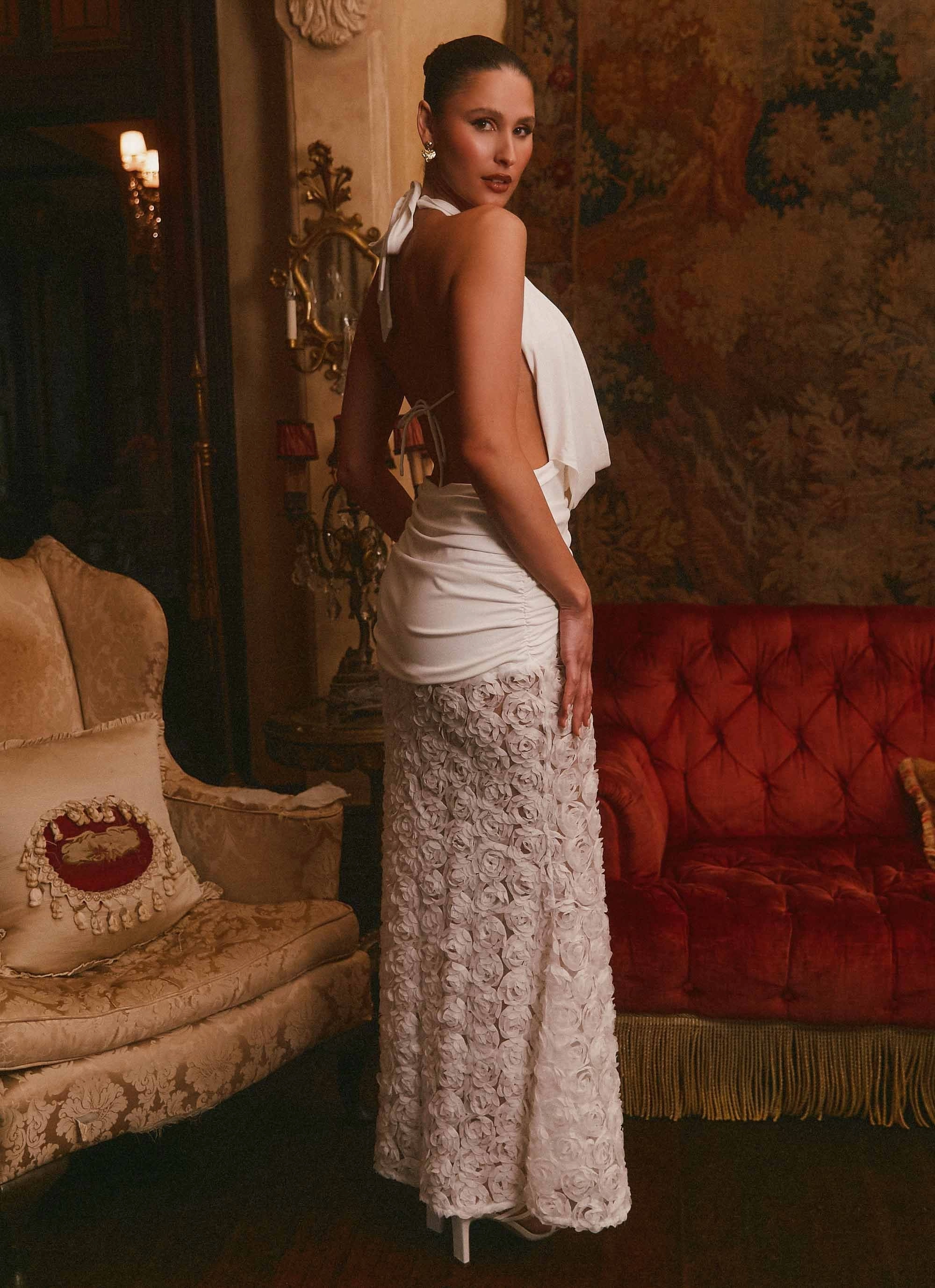 Kita Textured Maxi Dress - White Soft Pleats Short Sleeve