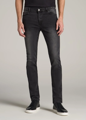 Hidden Rivet Details Daily Uniform Dylan Slim Fit Jeans for Tall Men in Dark Smoke