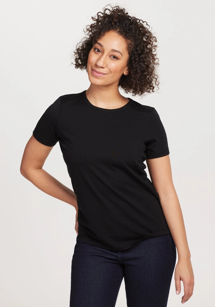 Anti Pilling Finish Liza Crew Neck Tee - Black