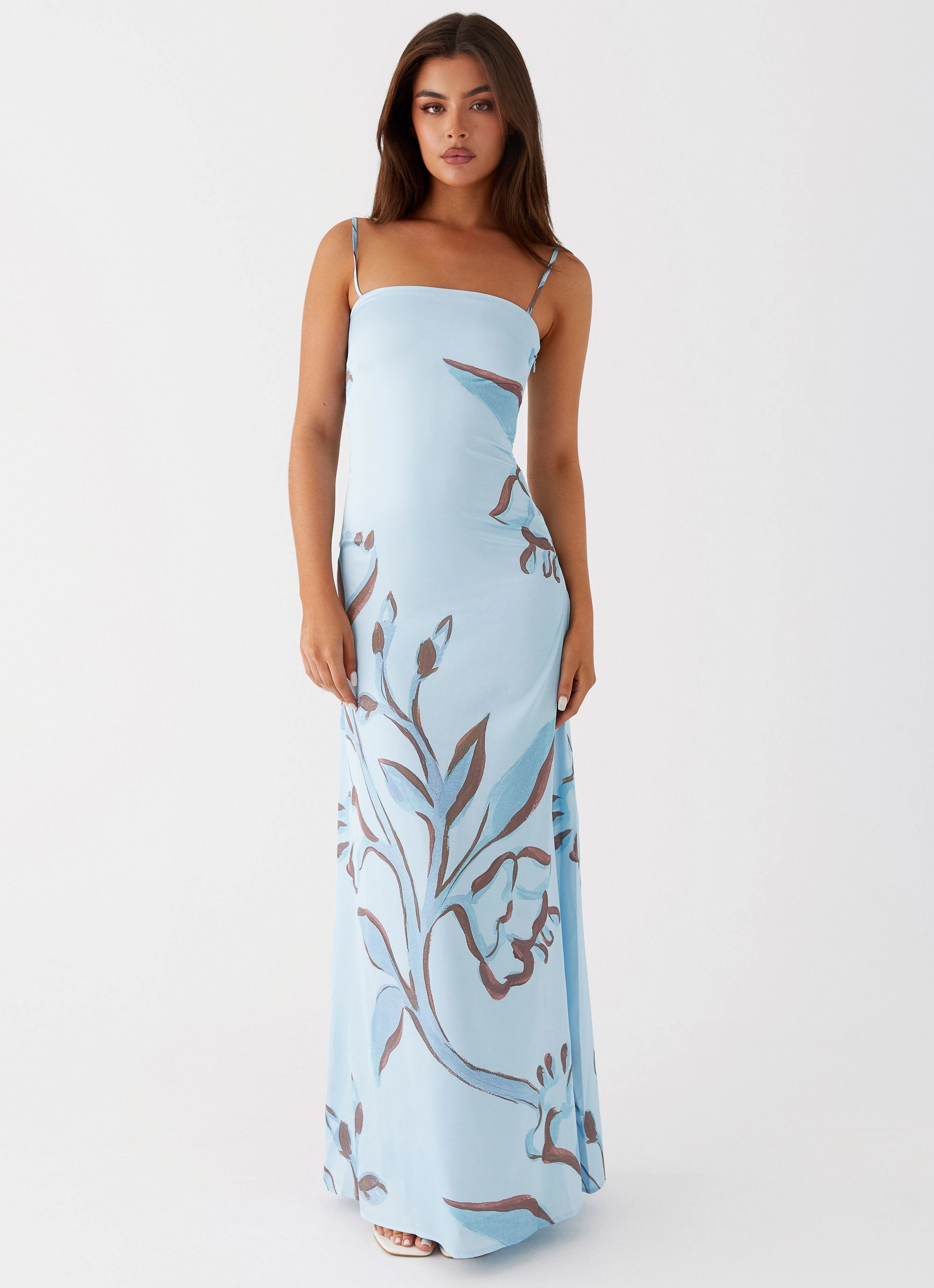 Comfortable Waistband Aster Bloom Maxi Dress - Blue Floral