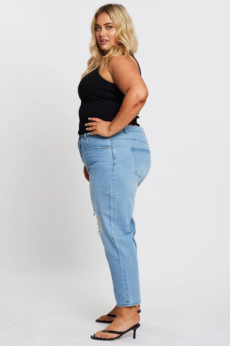 Morning Stroll Fashion Lover Casual Design Blue High Rise Straight Denim Jeans