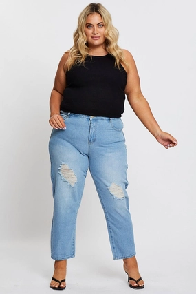 Perfectly Fitted Blue High Rise Straight Denim Jeans