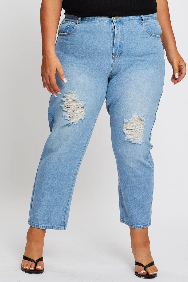 Stylish Waistband Base Layer Blue High Rise Straight Denim Jeans