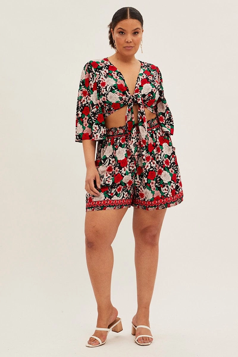 barbecue outfit Multi Boho Elastic Waist Shorts
