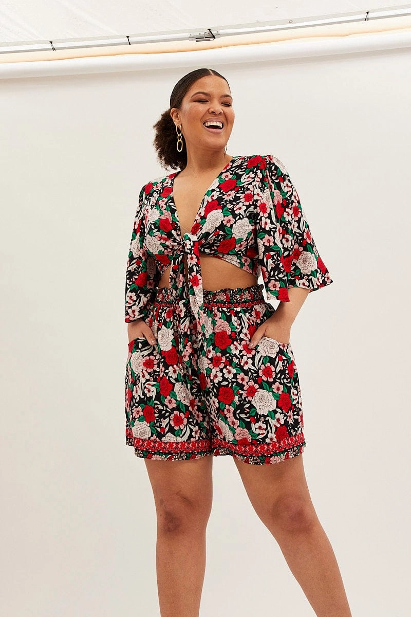 Youth fashion Multi Boho Elastic Waist Shorts