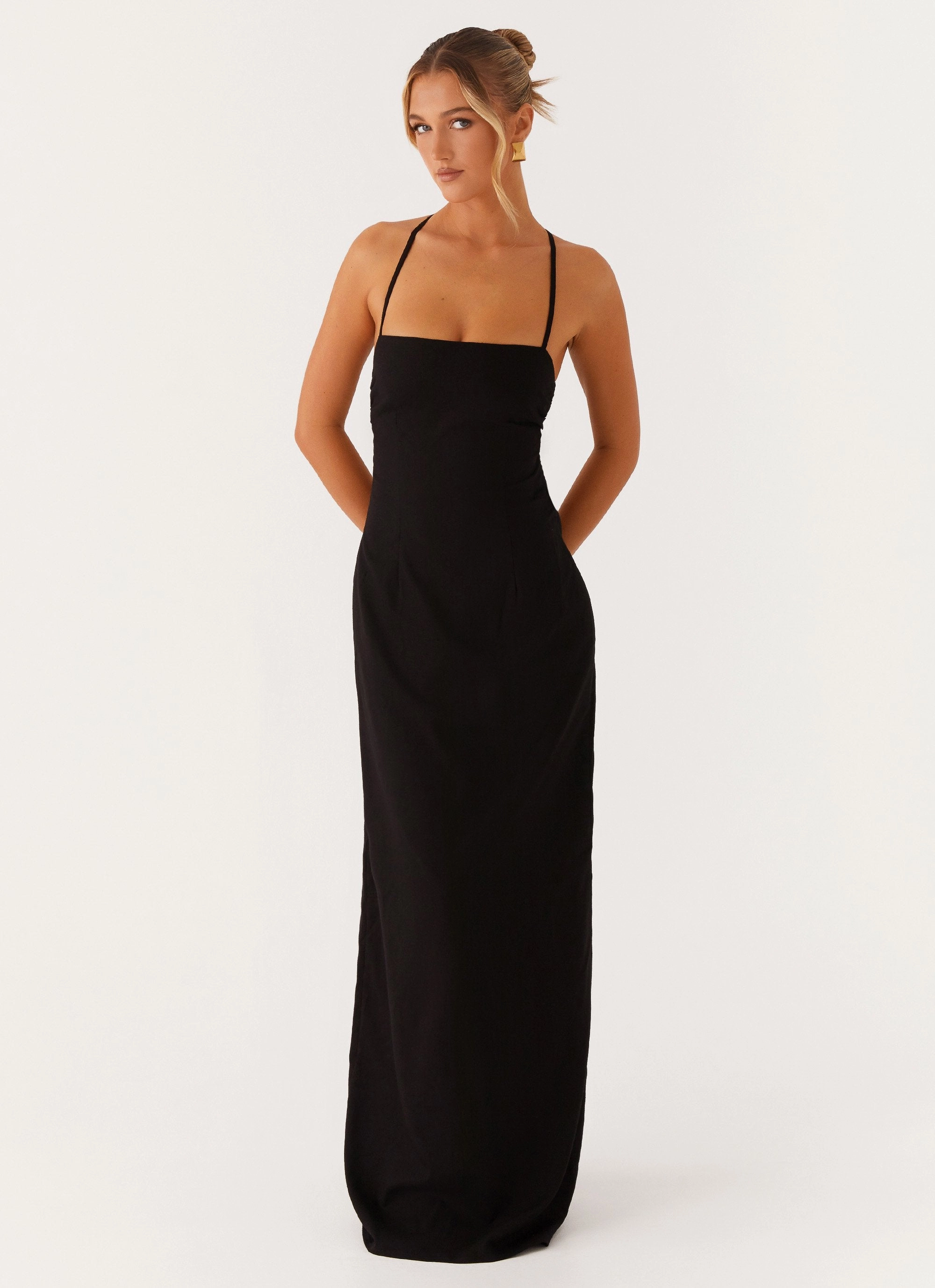 Printed-Lining Light Comfort Cora Backless Maxi Dress - Black