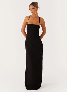 Printed-Lining Light Comfort Cora Backless Maxi Dress - Black