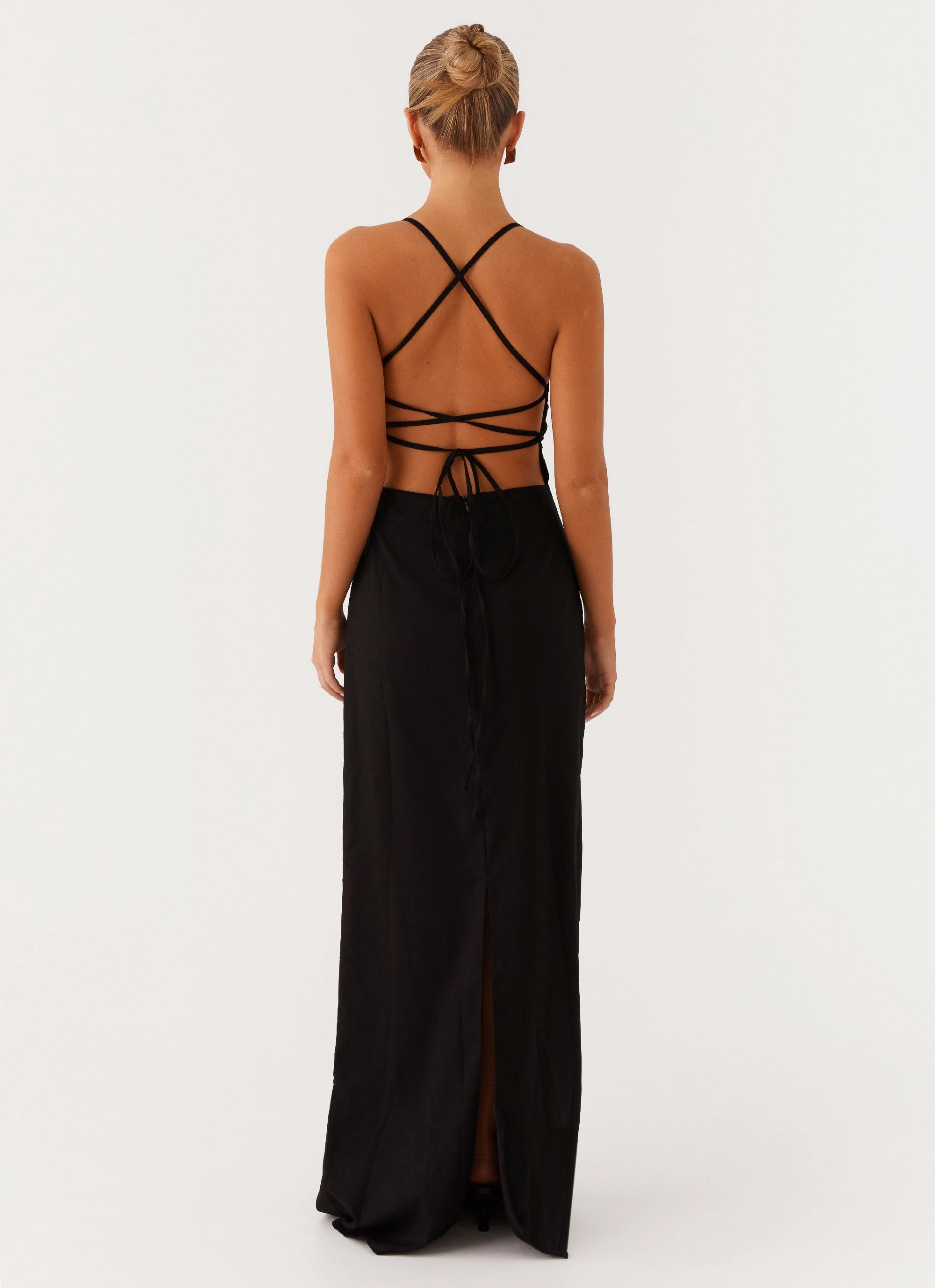 Sleek Motion Zip-Closure Cora Backless Maxi Dress - Black