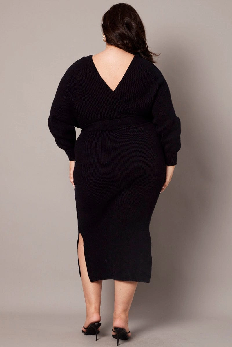 Black Knit Midi Dress Classic Layers