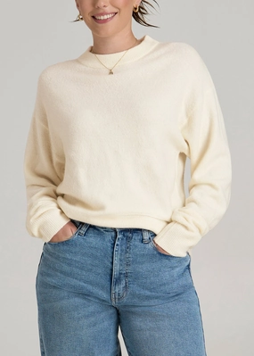 Relaxed Crewneck Wool Blend Tall Women's Sweater in White Alyssum product poplin smoothness
