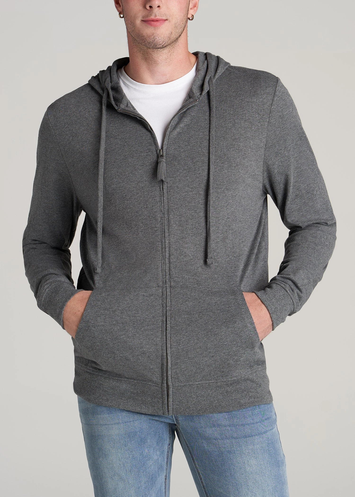 Beach Style product holiday wear celebration Long Sleeve Full Zip Jersey Hoodie for Tall Men in Charcoal Mix