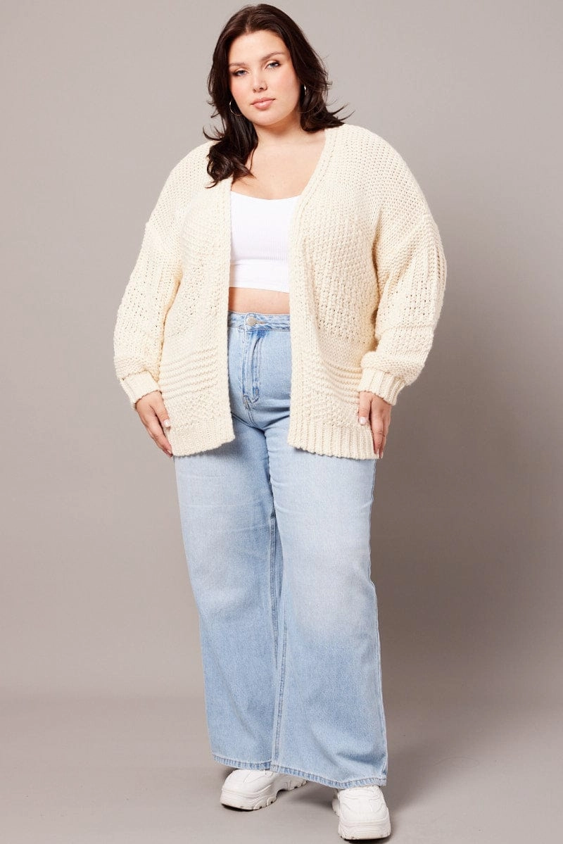 Beige Oversized Cardigan Long Sleeve Flexible Joint Mobility Moisture Management Fabric