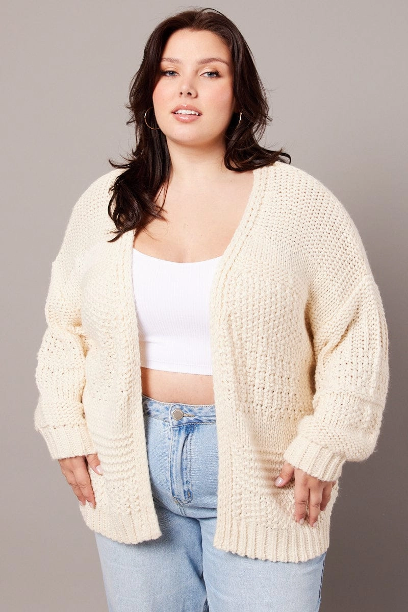 Low Profile Logoing Outdoor Adventure Wear Beige Oversized Cardigan Long Sleeve