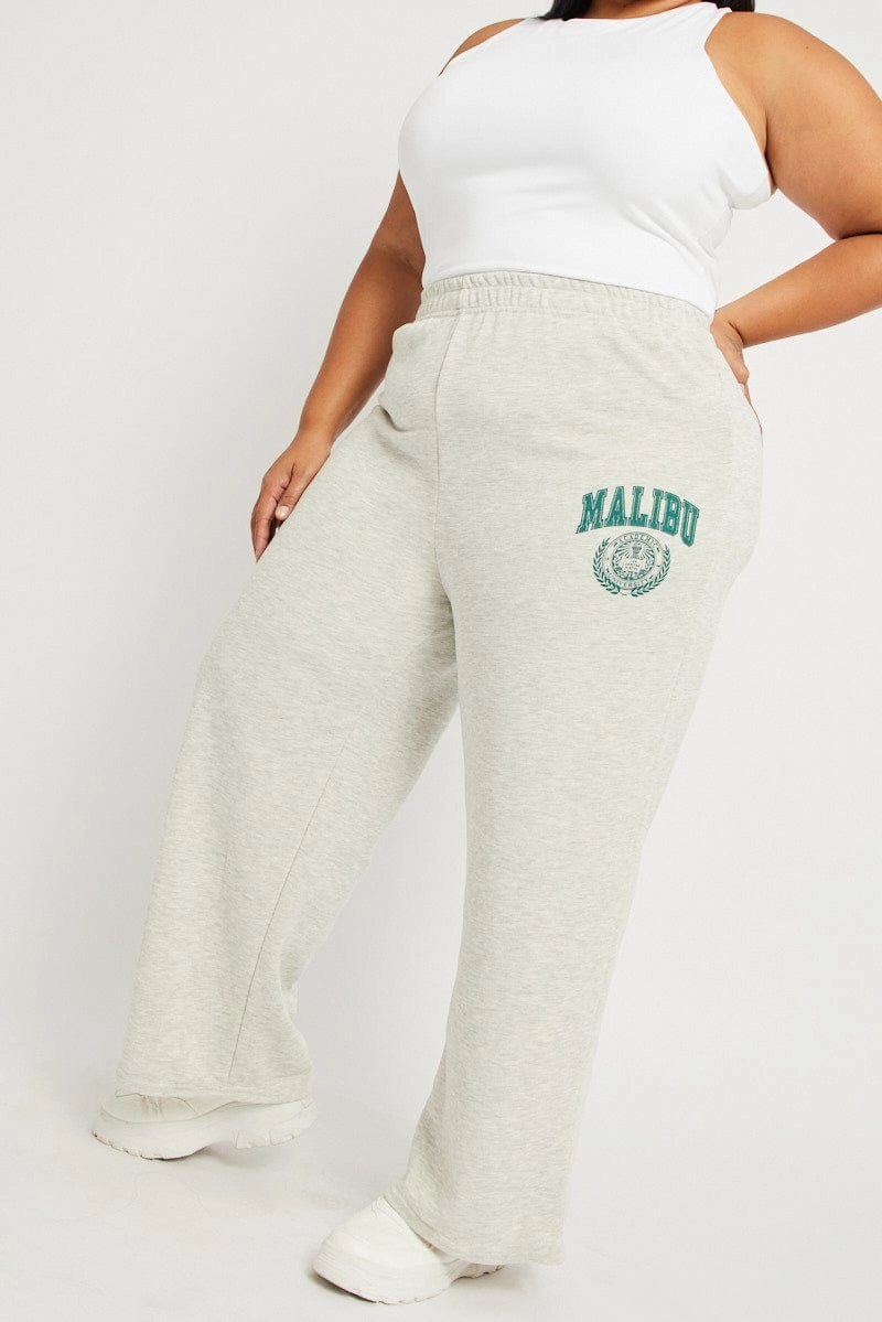 Grey Track Pants Wide Leg Stretch Panel Versatile staple