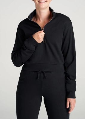Weekend Fit Comfy Hoodies Wearever Fleece Cropped Half-Zip Sweatshirt for Tall Women in Black