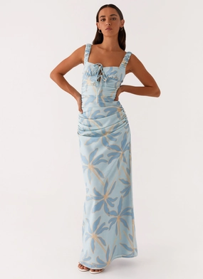 Cosmic Love Ruched Maxi Dress - Opulent Blue Functional Style Effortless Vibe