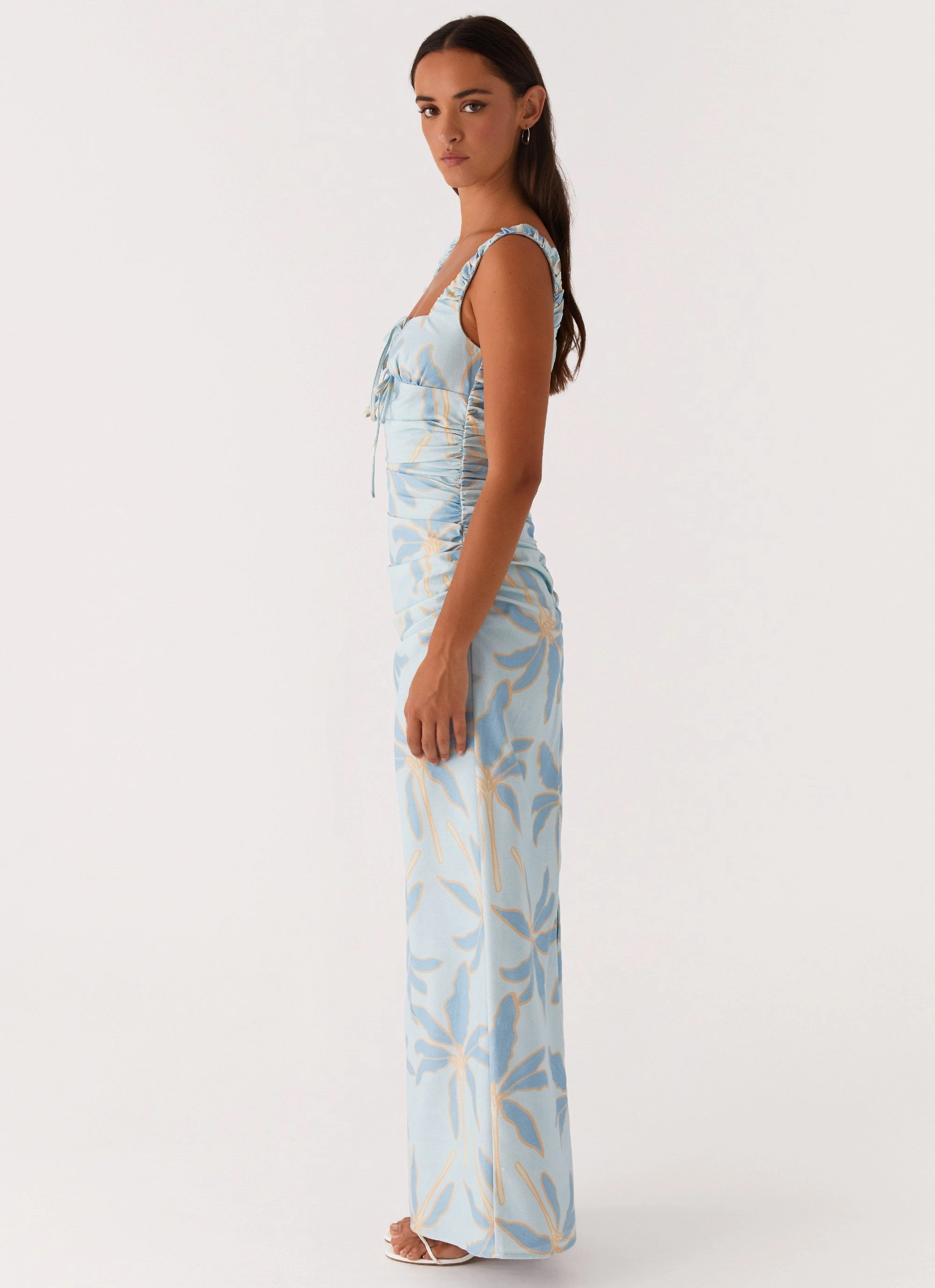 Sheer Panel Cosmic Love Ruched Maxi Dress - Opulent Blue