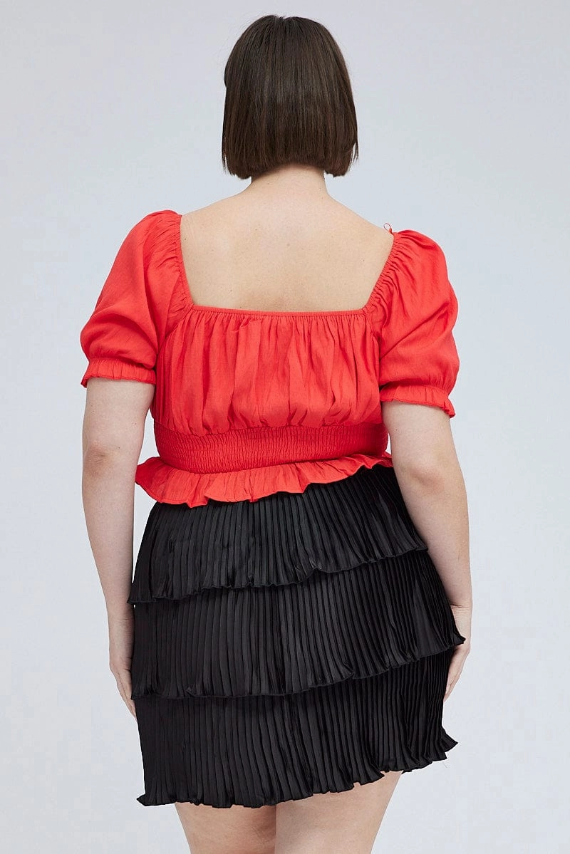 Quick Fit Black Mini Skirt Pleated Satin Layer