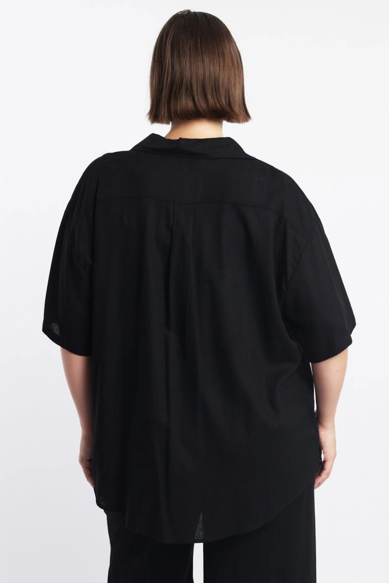 Black Ric Rac Shirt Short Sleeve Linen Blend Plus size option Camping Essential