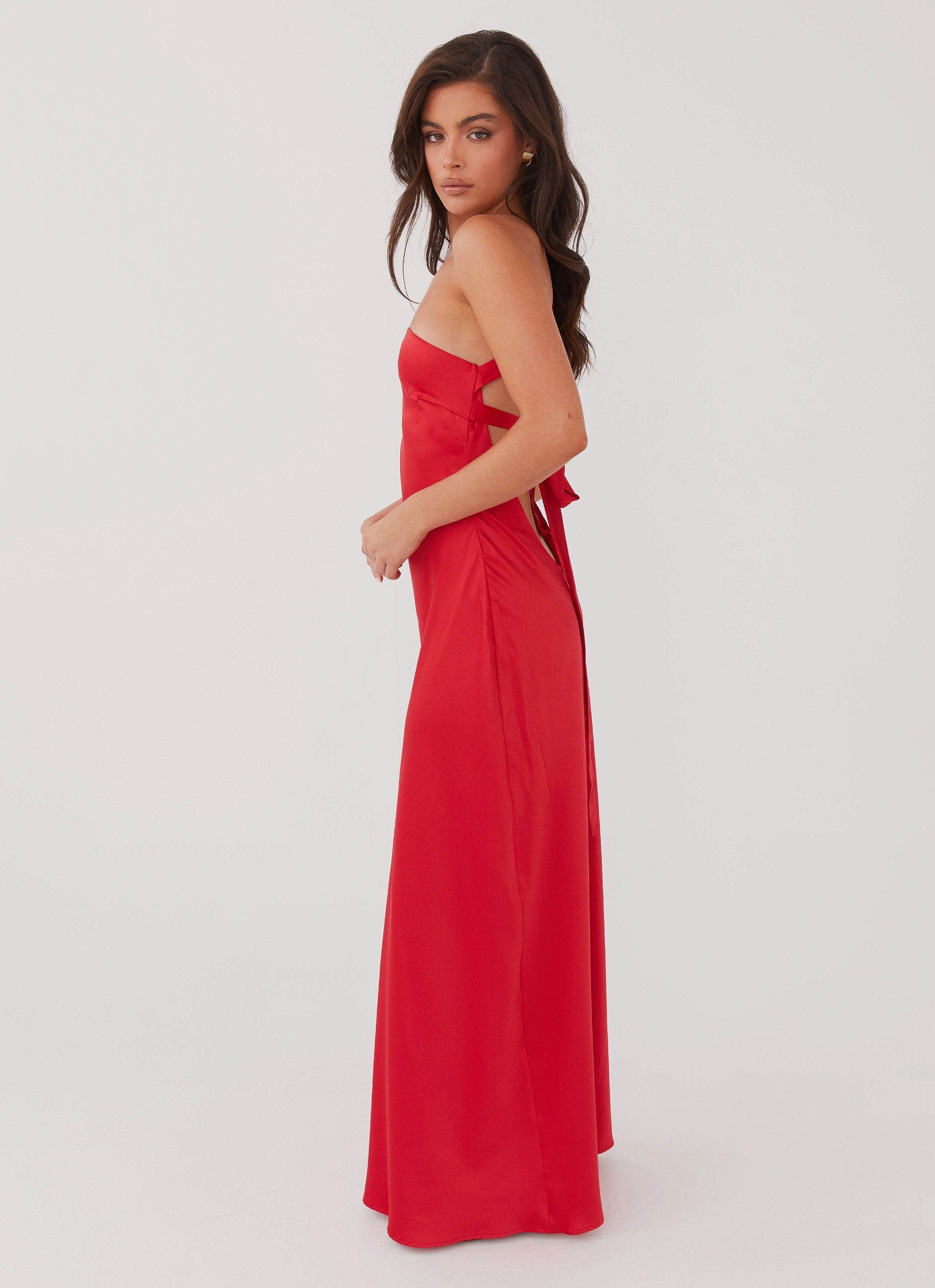 Delancy One Shoulder Maxi Dress - Rouge Red Minimal Comfort Resort Vibes