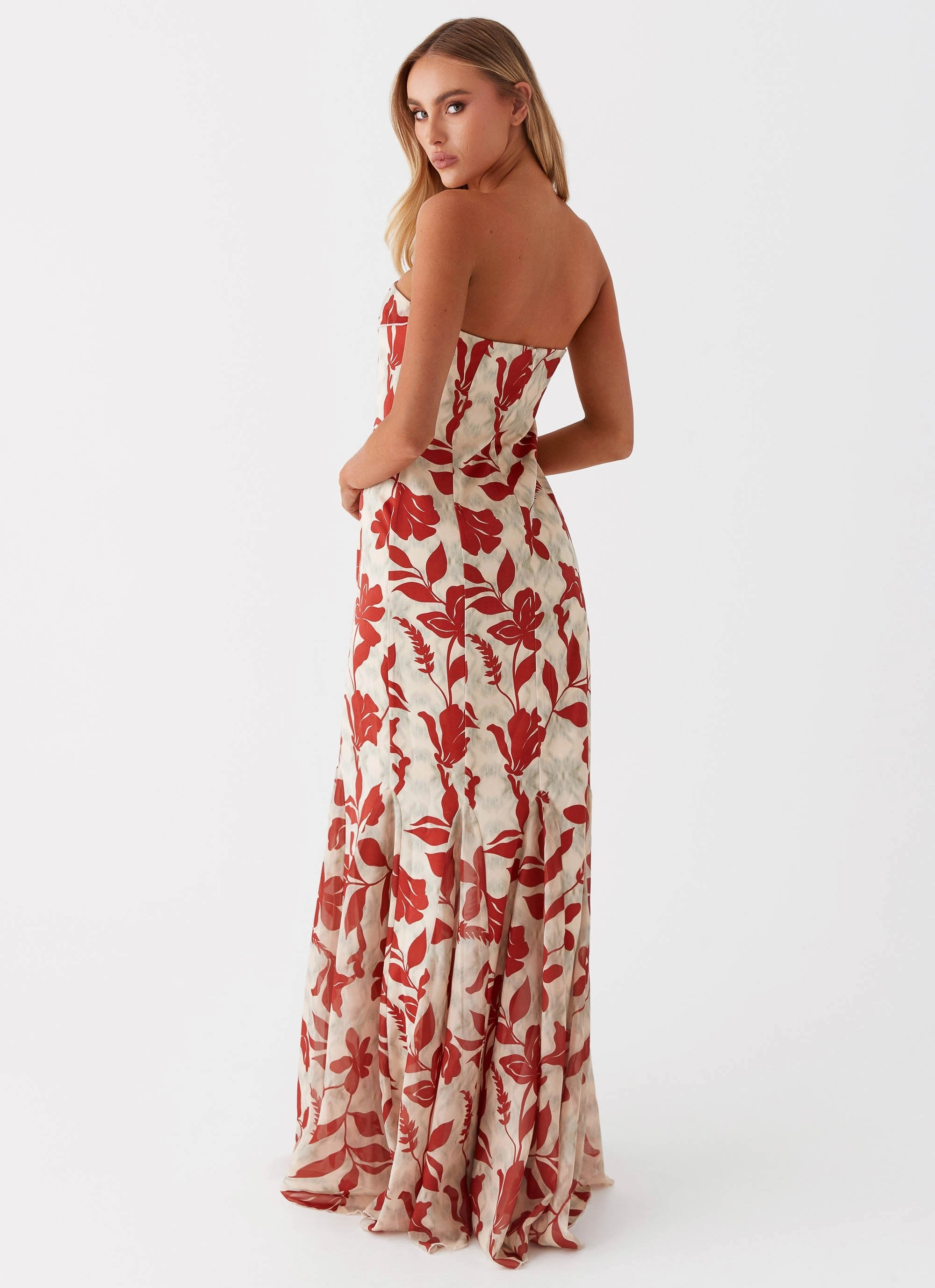 Flowing Layers Chic Mom Willa Maxi Dress - Red Green Floral