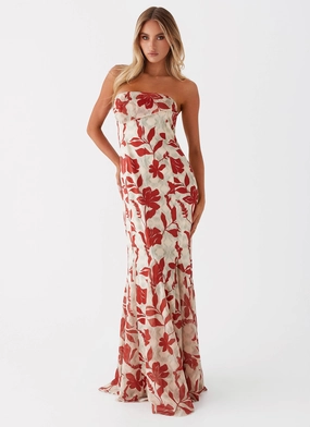 Willa Maxi Dress - Red Green Floral Cool Touch