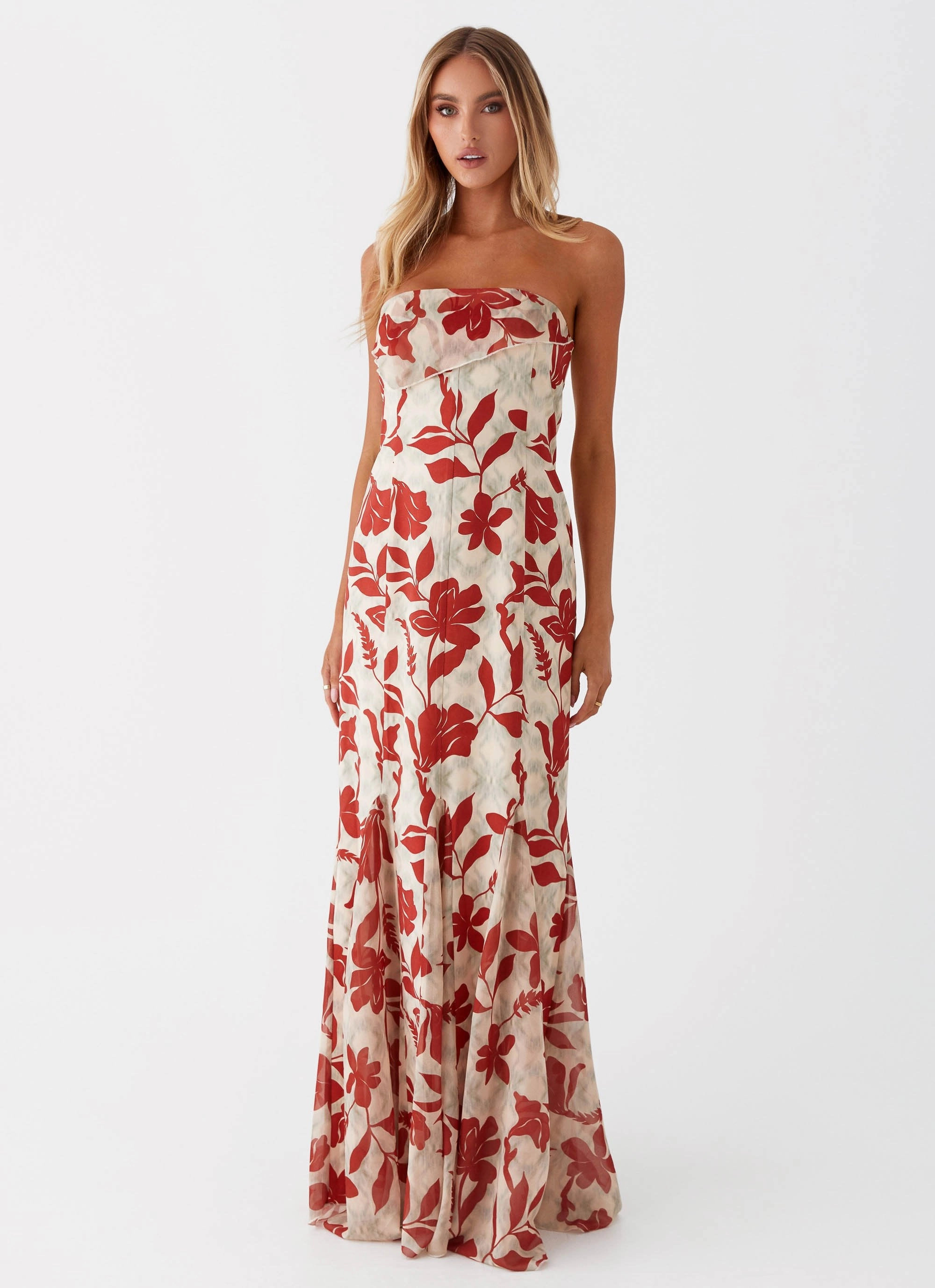 Versatile Comfort Wear Wrap-Style Willa Maxi Dress - Red Green Floral