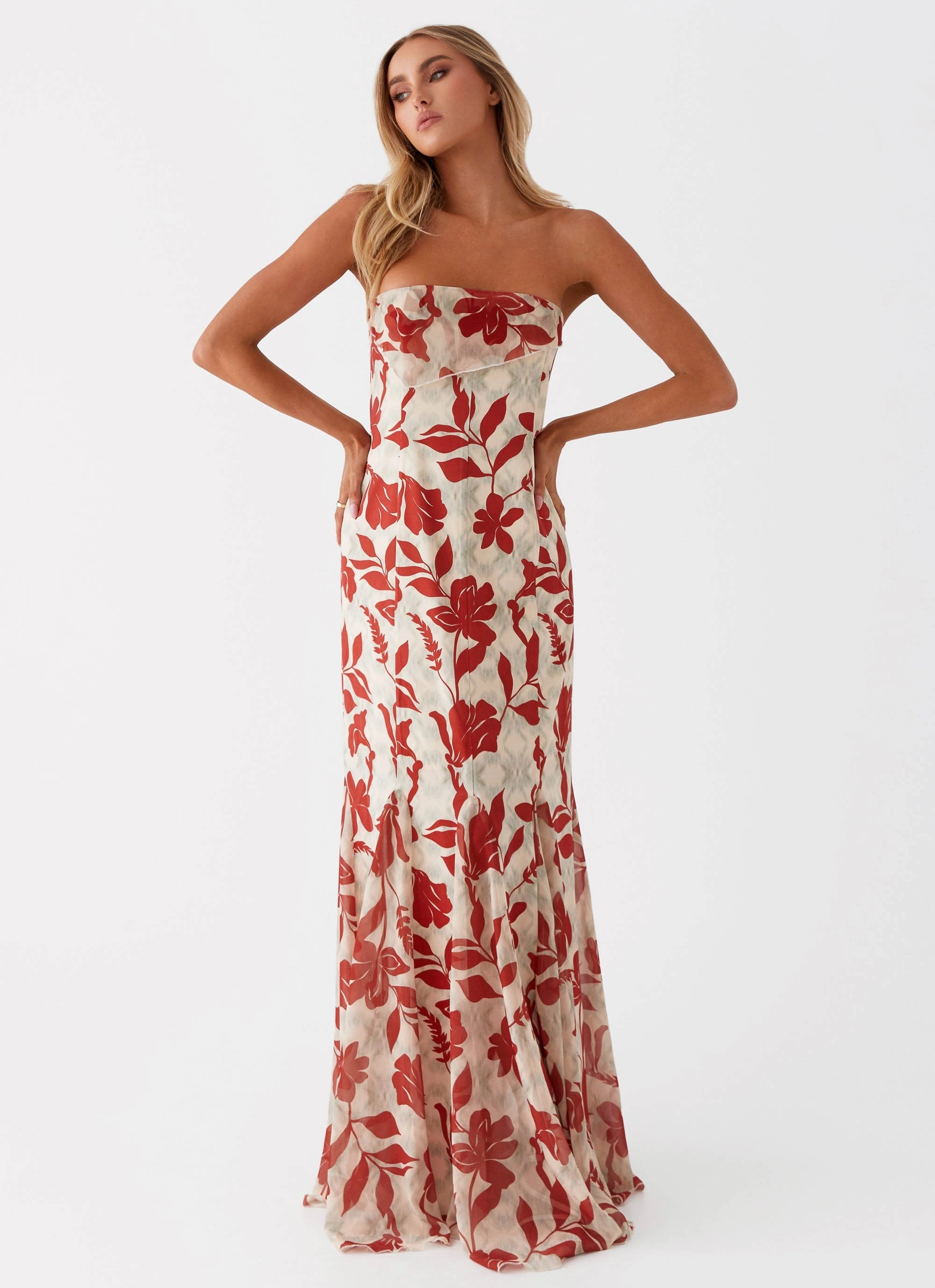 Celebration Wear Cool Layers Willa Maxi Dress - Red Green Floral