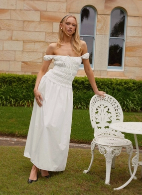 Countryside Off Shoulder Maxi Dress - Ivory Dressy Yet Comfortable